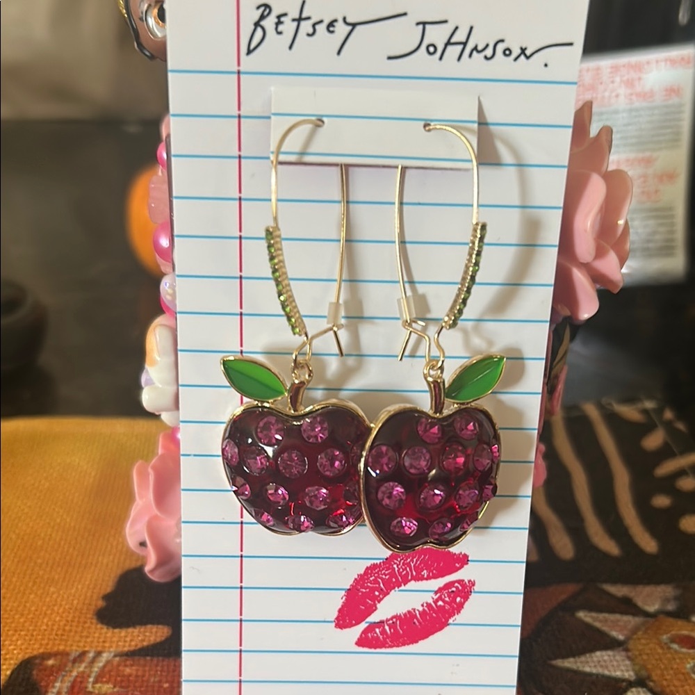 Betsey Johnson Pink Apple Earrings